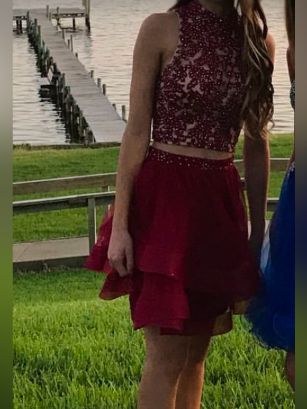 Burgundy Two-Piece Beaded Homecoming  Dress